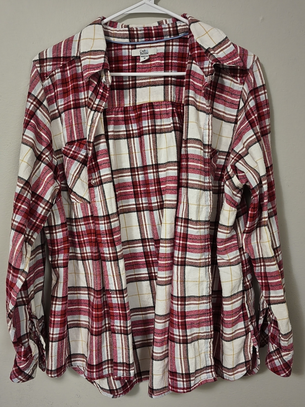 croft & barrow Red, White and Gold Plaid Button-Up Shirt